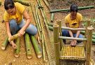 SOLO Mom Build Incredible Bamboo Table With 0$ Cost | Forest Survival & Engineering